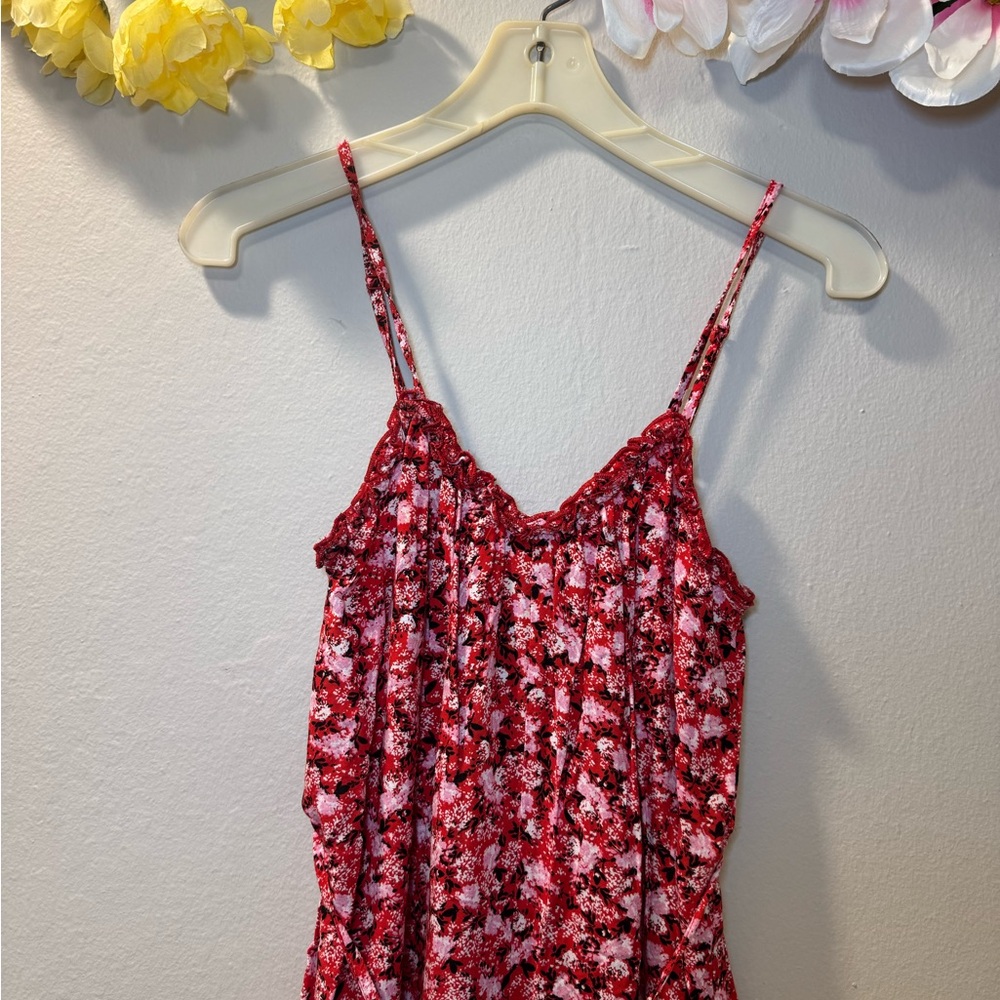 Red Floral Spaghetti-Strap Jumpsuit - Picture 2 of 12